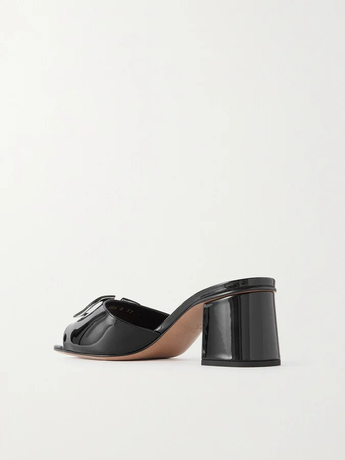 Valentino Garavani - Vlogo Embellished Patent-leather Mules - Black - Image 3