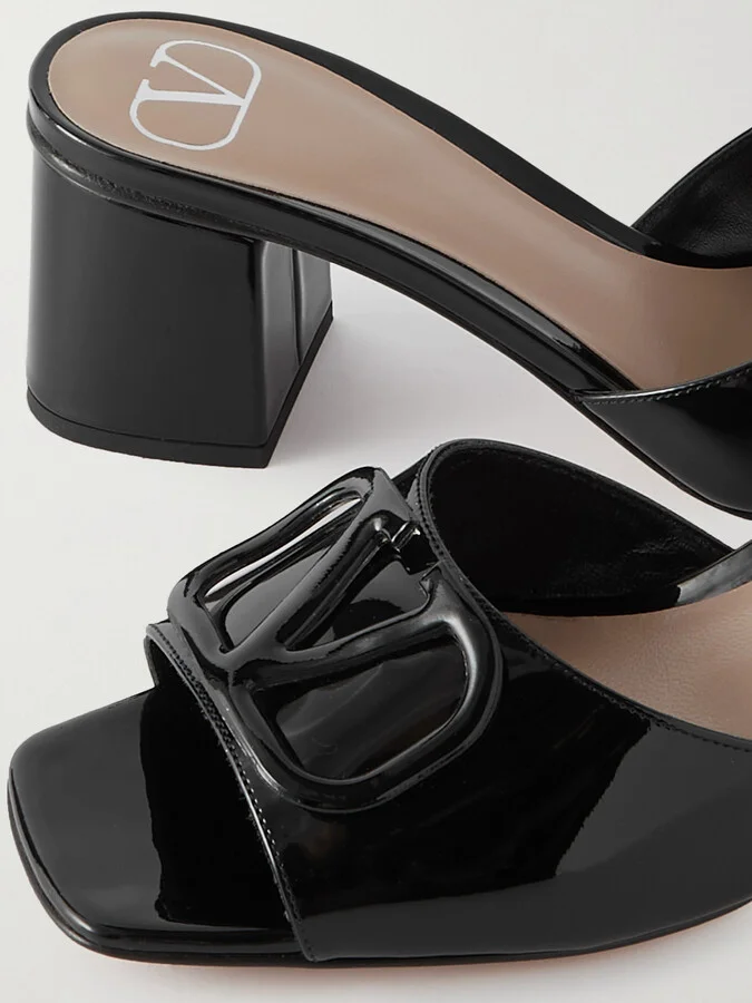 Valentino Garavani - Vlogo Embellished Patent-leather Mules - Black - Image 4