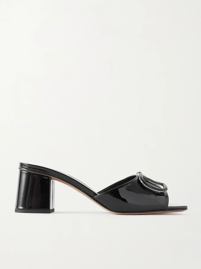 Valentino Garavani - Vlogo Embellished Patent-leather Mules - Black