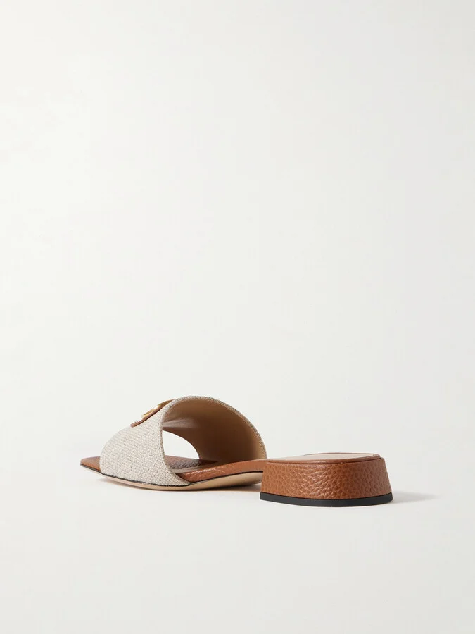 Valentino Garavani - Vlogo Embellished Textured-leather And Canvas Slides - Neutrals - Image 3