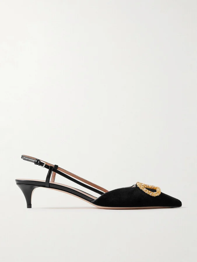 Valentino Garavani - Vlogo Embellished Velvet Slingback Pumps - Black