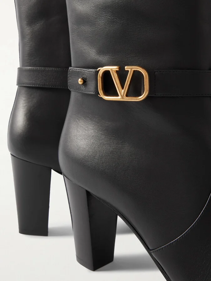 Valentino Garavani - Vlogo Leather Knee Boots - Black - Image 4