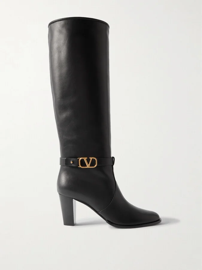 Valentino Garavani - Vlogo Leather Knee Boots - Black