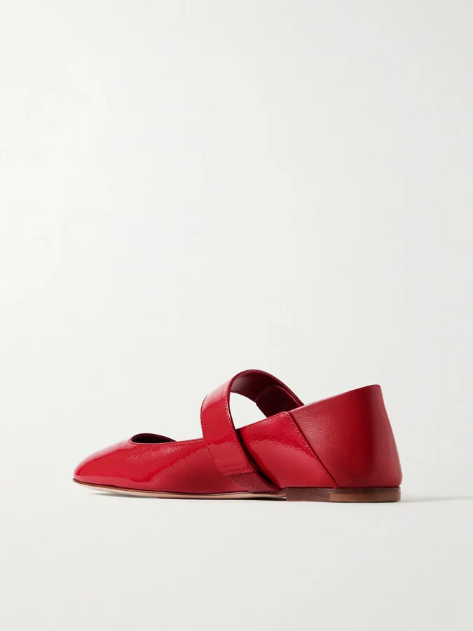Valentino Garavani - Vlogo Locker Crinkled Patent-leather Ballet Flats - Red - Image 3