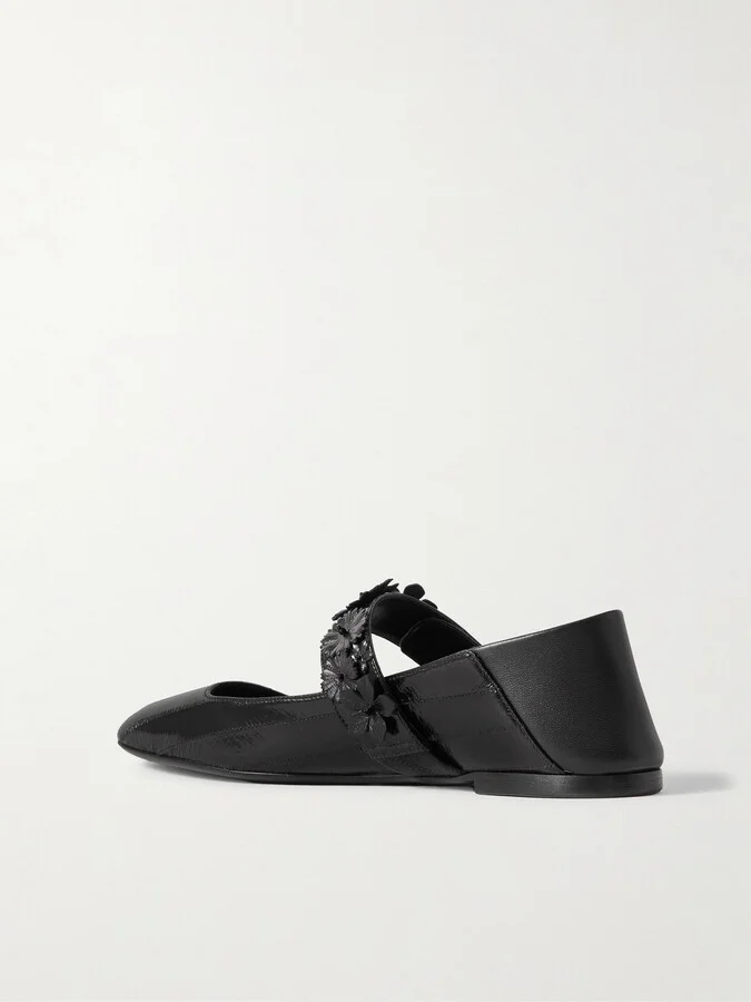 Valentino Garavani - Vlogo Locker Embellished Patent-leather Mary Jane Ballet Flats - Black - Image 3