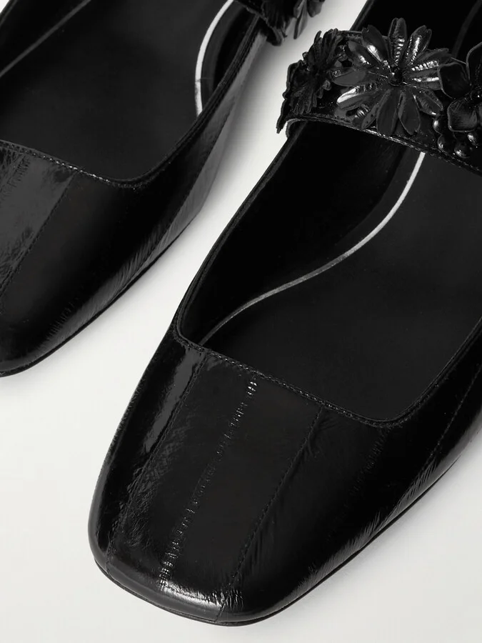 Valentino Garavani - Vlogo Locker Embellished Patent-leather Mary Jane Ballet Flats - Black - Image 4