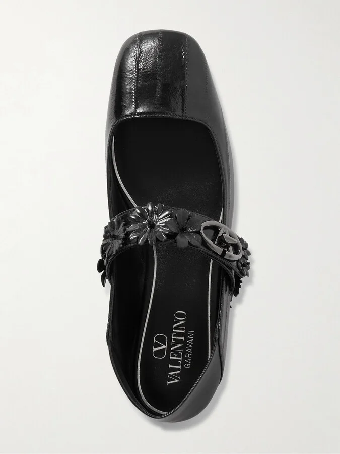 Valentino Garavani - Vlogo Locker Embellished Patent-leather Mary Jane Ballet Flats - Black - Image 5