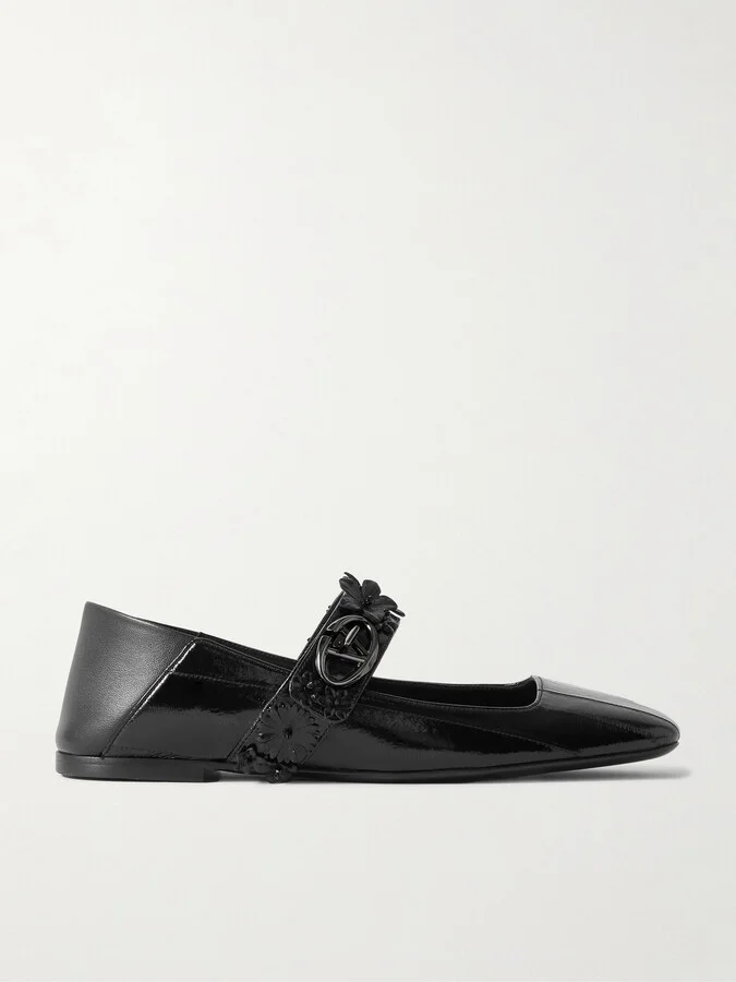 Valentino Garavani - Vlogo Locker Embellished Patent-leather Mary Jane Ballet Flats - Black