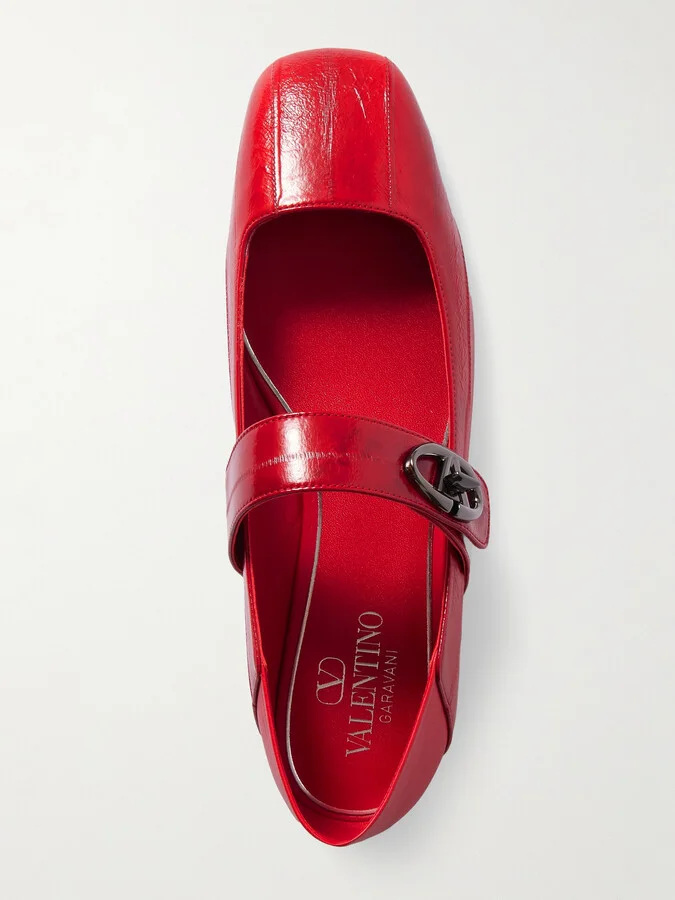 Valentino Garavani - Vlogo Locker Leather Ballet Pumps - Red - Image 5