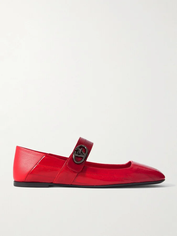 Valentino Garavani - Vlogo Locker Leather Ballet Pumps - Red