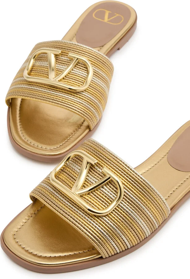 Valentino Garavani Vlogo Metallic Leather Sliders - Image 3