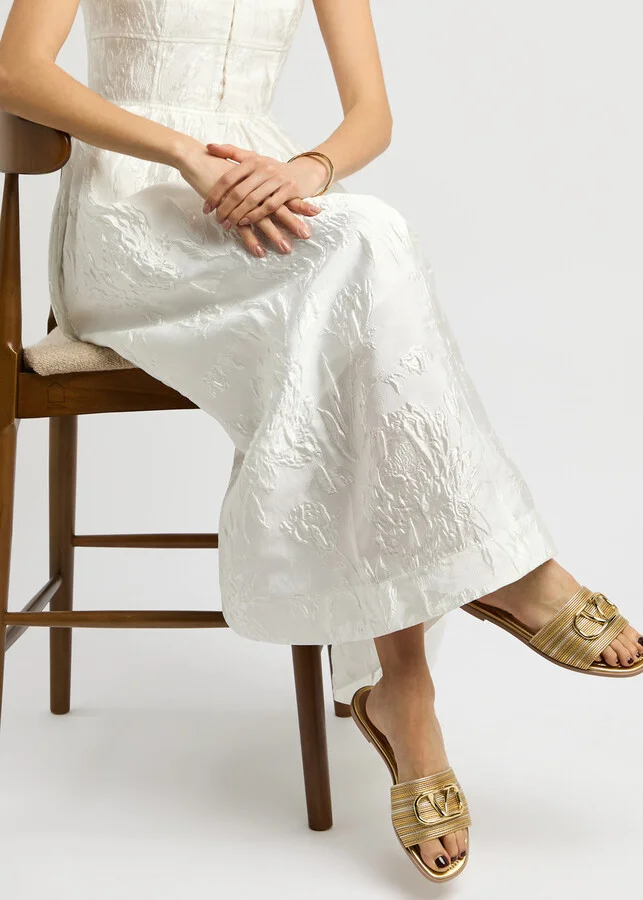 Valentino Garavani Vlogo Metallic Leather Sliders - Image 5