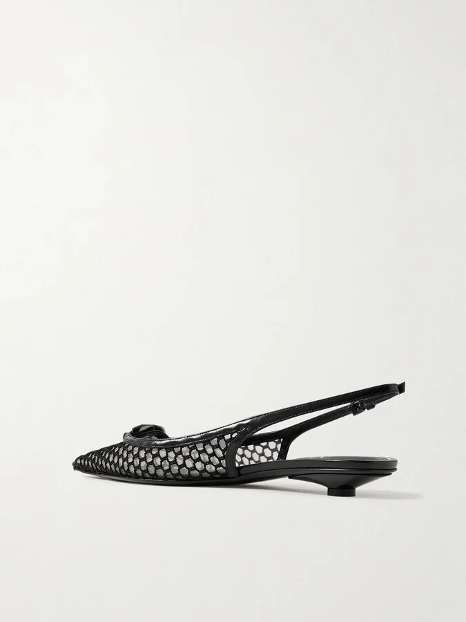 Valentino Garavani - Vlogo Moon 20 Embellished Leather-trimmed Fishnet And Mesh Slingback Pumps - Black - Image 3