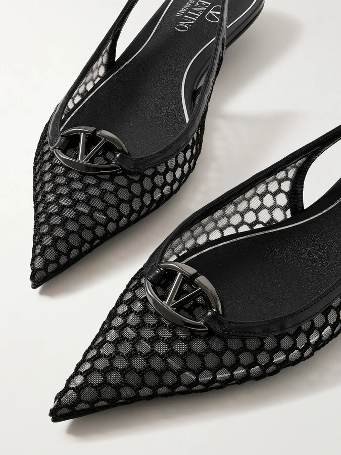 Valentino Garavani - Vlogo Moon 20 Embellished Leather-trimmed Fishnet And Mesh Slingback Pumps - Black - Image 4