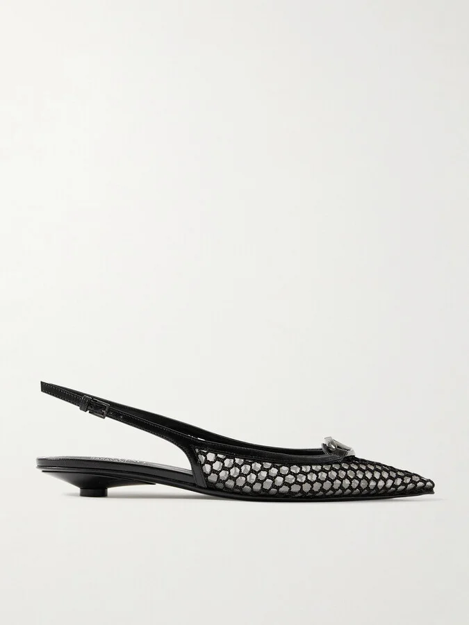 Valentino Garavani - Vlogo Moon 20 Embellished Leather-trimmed Fishnet And Mesh Slingback Pumps - Black