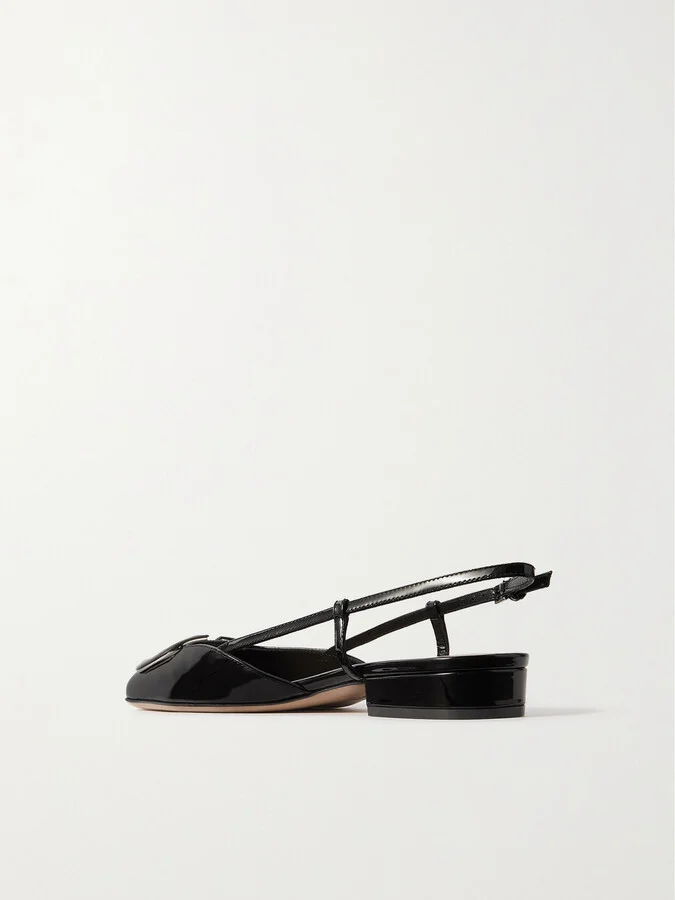 Valentino Garavani - Vlogo Patent-leather Slingback Flats - Black - Image 3