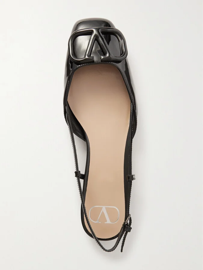 Valentino Garavani - Vlogo Patent-leather Slingback Flats - Black - Image 5