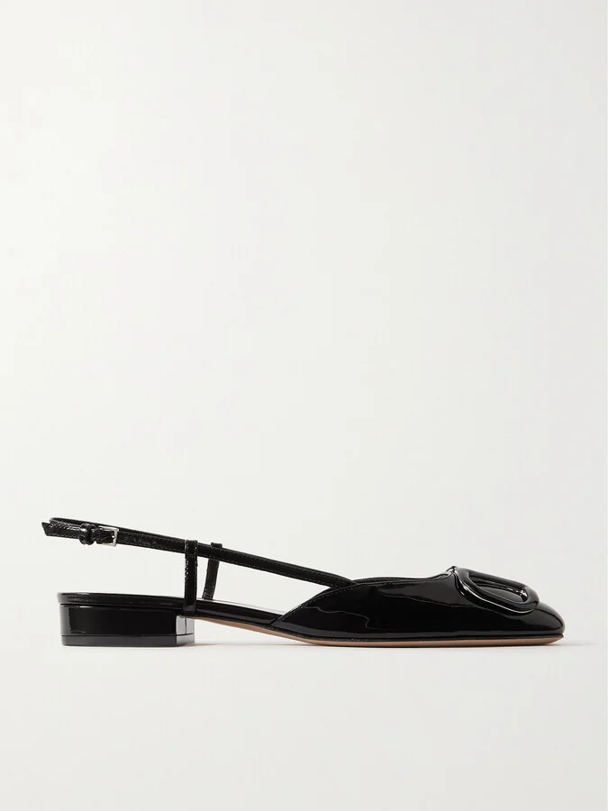 Valentino Garavani - Vlogo Patent-leather Slingback Flats - Black