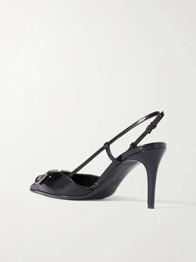 Valentino Garavani - Vlogo Patent-leather Slingback Pumps - Black - Image 3