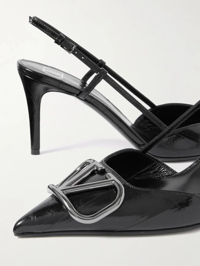 Valentino Garavani - Vlogo Patent-leather Slingback Pumps - Black - Image 4