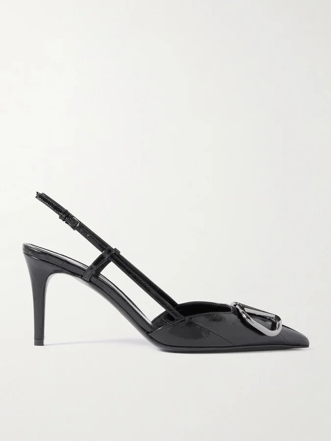 Valentino Garavani - Vlogo Patent-leather Slingback Pumps - Black