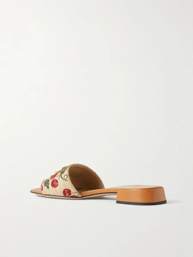 Valentino Garavani - Vlogo Raffia-jacquard Slides - Neutrals - Image 3