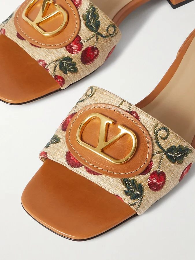 Valentino Garavani - Vlogo Raffia-jacquard Slides - Neutrals - Image 4