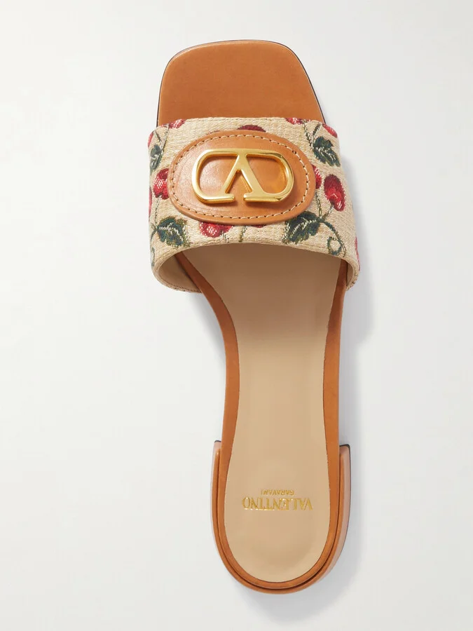 Valentino Garavani - Vlogo Raffia-jacquard Slides - Neutrals - Image 5