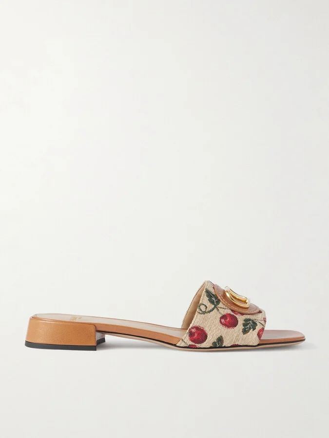Valentino Garavani - Vlogo Raffia-jacquard Slides - Neutrals
