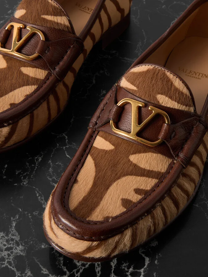 Valentino Garavani - Vlogo Signature 20 Leather-trimmed Zebra-print Calf Hair Loafers - Brown - Image 4