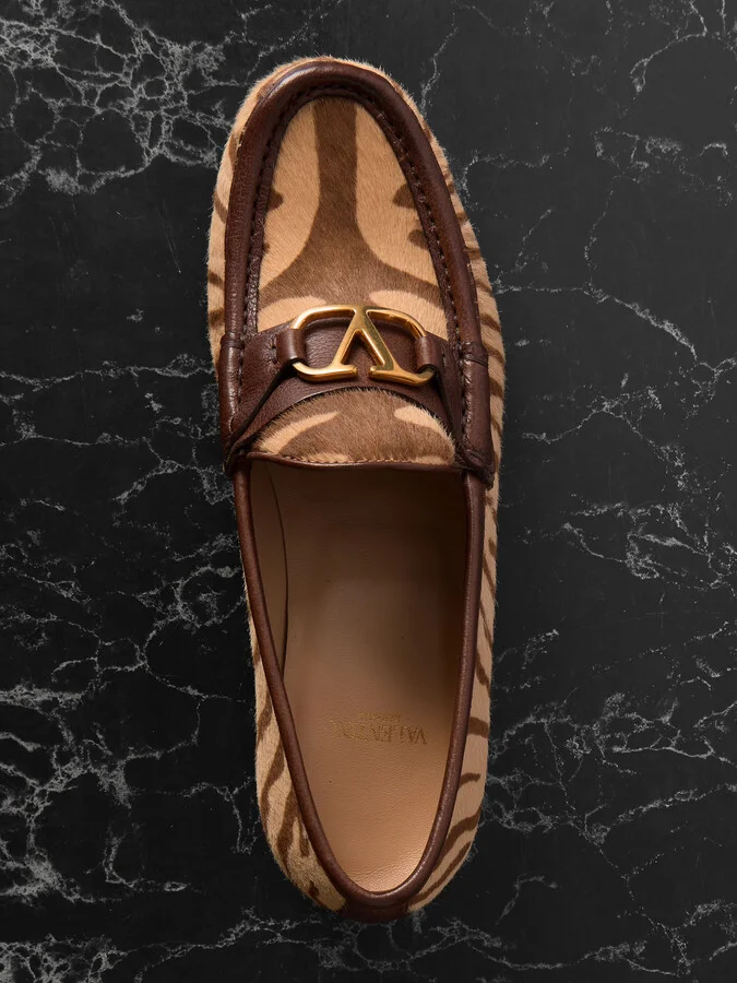 Valentino Garavani - Vlogo Signature 20 Leather-trimmed Zebra-print Calf Hair Loafers - Brown - Image 5