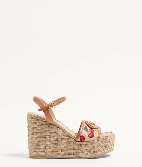Valentino Garavani Vlogo Signature Cherryfic Pattern Wedge Sandal 120Mm