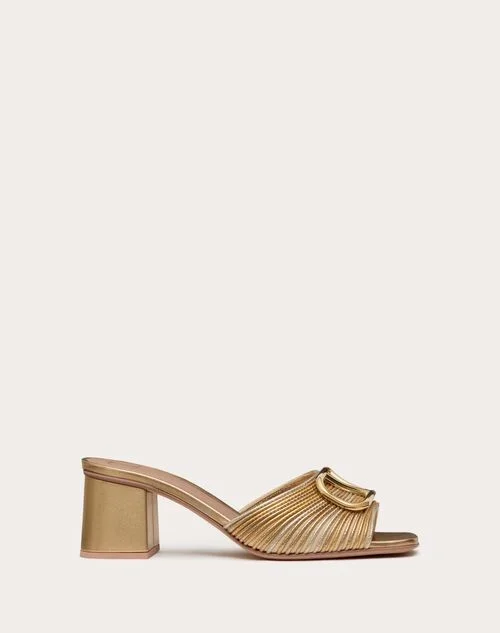 Valentino Garavani Vlogo Signature Metallic Slide Sandal With Cornely Embroidery 60Mm