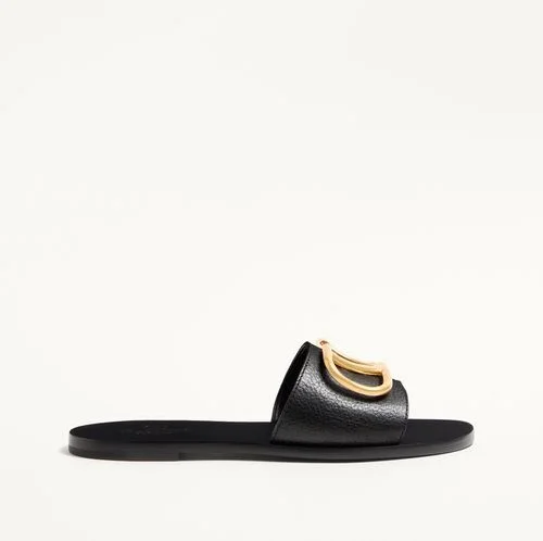 Valentino Garavani Vlogo Signature Slide Sandal In Grainy Cowhide With Accessory
