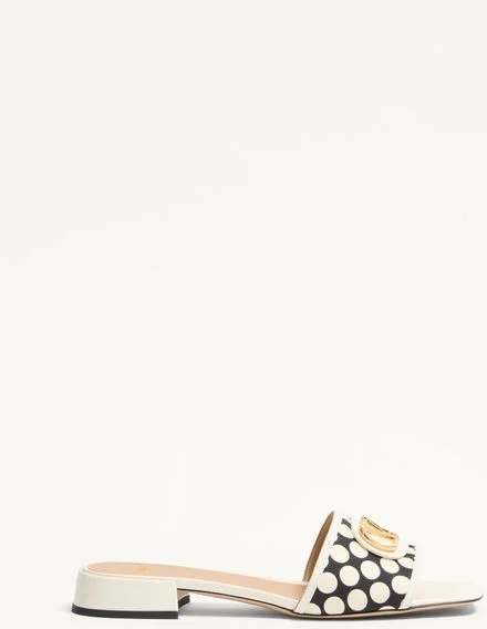 Valentino Garavani Vlogo Signature Slide Sandal In Plus De Pois Fabric 20Mm