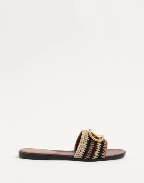 Valentino Garavani Vlogo Signature Slide Sandal With Crochet Embroidery