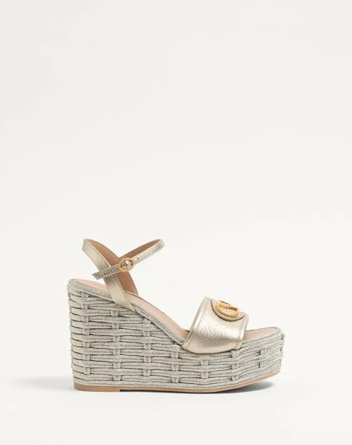 Valentino Garavani Vlogo Signature Wedge Sandal In Laminated Grainy Calfskin 120Mm