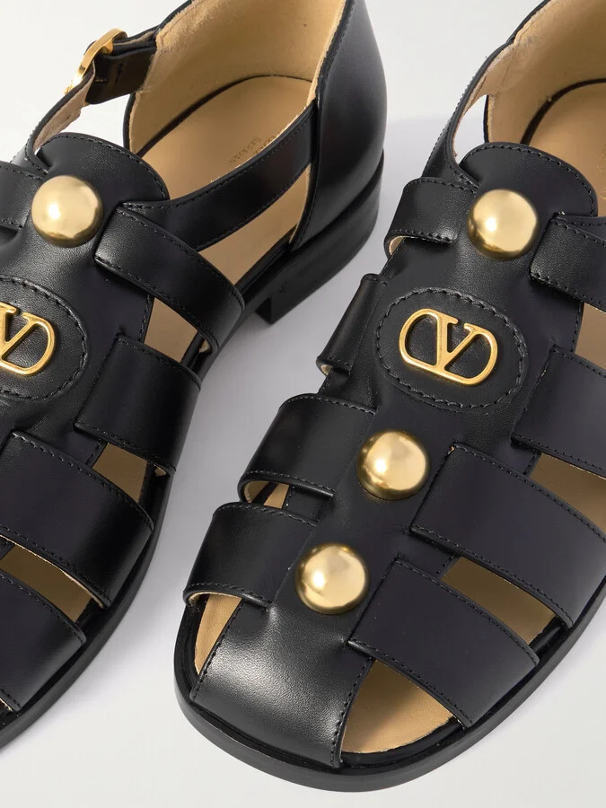 Valentino Garavani - Vlogo Stud-embellished Leather Sandals - Black - Image 4