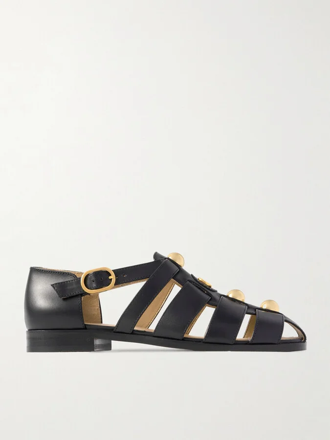 Valentino Garavani - Vlogo Stud-embellished Leather Sandals - Black