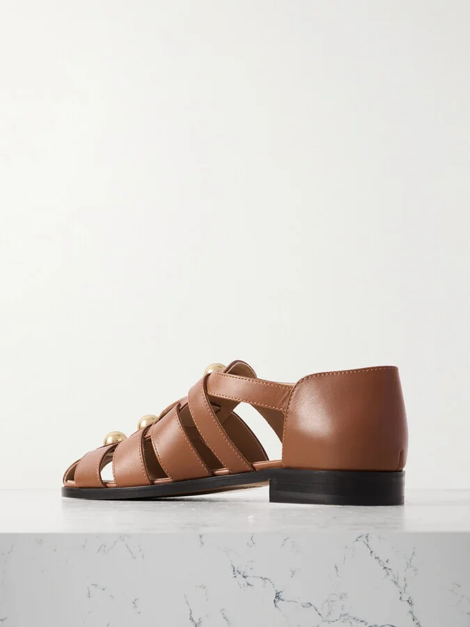 Valentino Garavani - Vlogo Stud-embellished Leather Sandals - Brown - Image 3