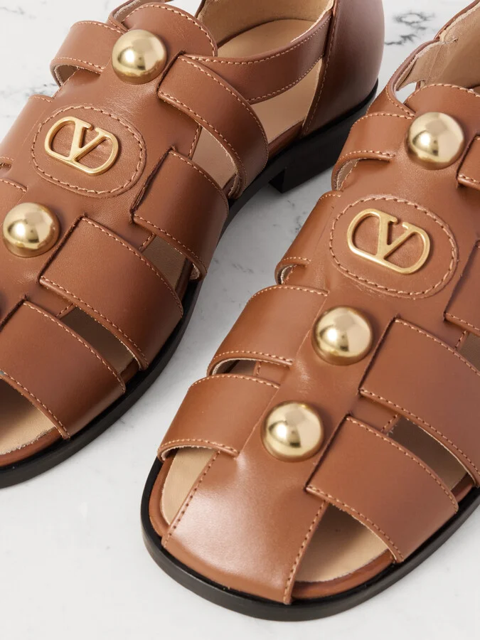 Valentino Garavani - Vlogo Stud-embellished Leather Sandals - Brown - Image 4