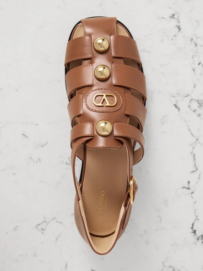 Valentino Garavani - Vlogo Stud-embellished Leather Sandals - Brown - Image 5