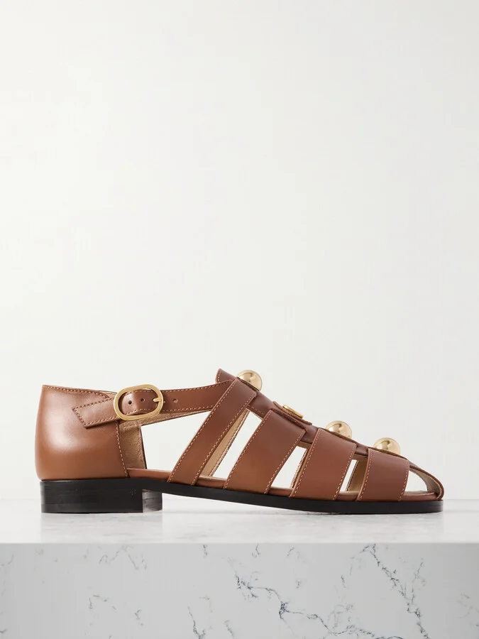 Valentino Garavani - Vlogo Stud-embellished Leather Sandals - Brown