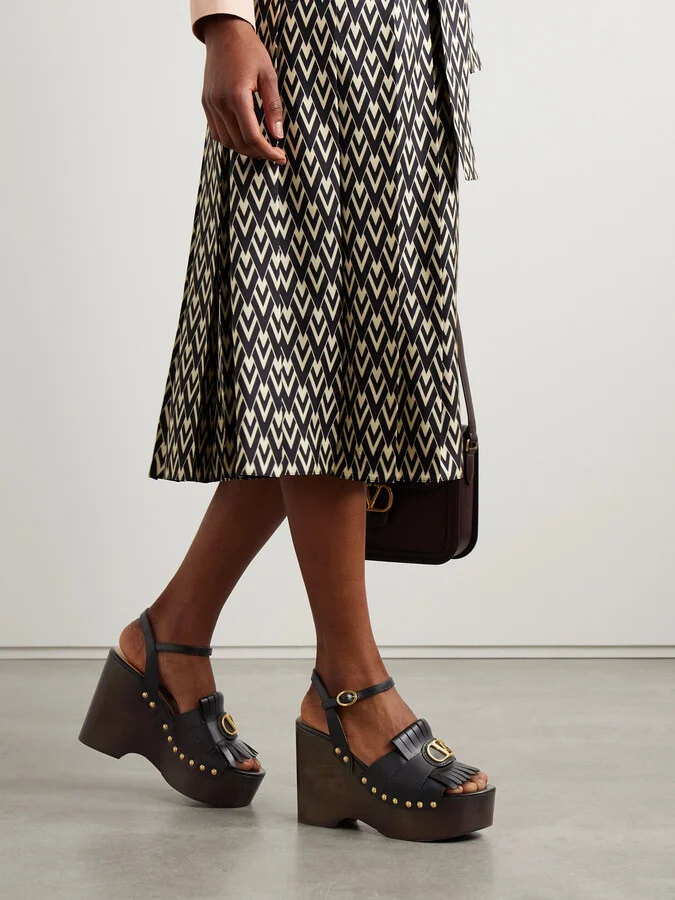 Valentino Garavani - Vlogo Studded Platform Wedge Sandals - Black - Image 2