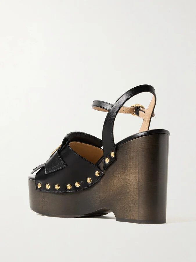 Valentino Garavani - Vlogo Studded Platform Wedge Sandals - Black - Image 3