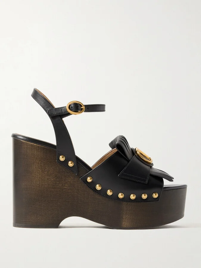 Valentino Garavani - Vlogo Studded Platform Wedge Sandals - Black
