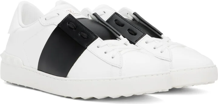 Valentino Garavani White & Black Calfskin Open Sneakers - Image 4