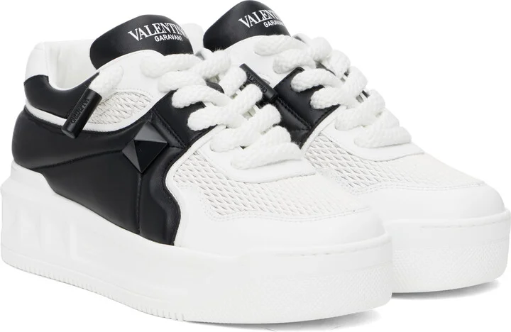 Valentino Garavani White & Black Low-Top One Stud XL Sneakers - Image 4