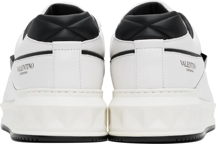 Valentino Garavani White & Black One Stud Low-Top Nappa Sneakers - Image 2