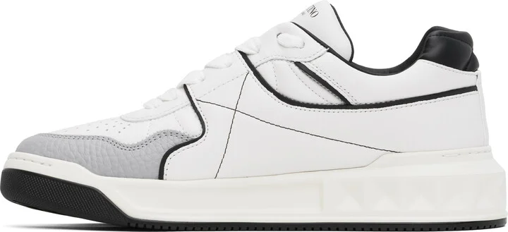 Valentino Garavani White & Black One Stud Low-Top Nappa Sneakers - Image 3